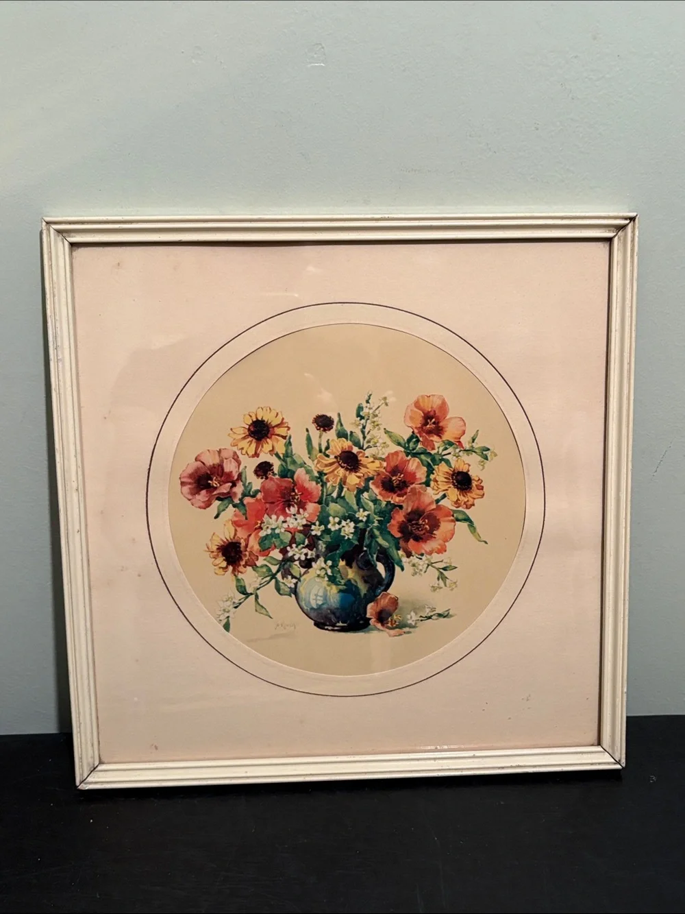 Peach and Green Floral Bouquet Wall Art Print - Unbranded